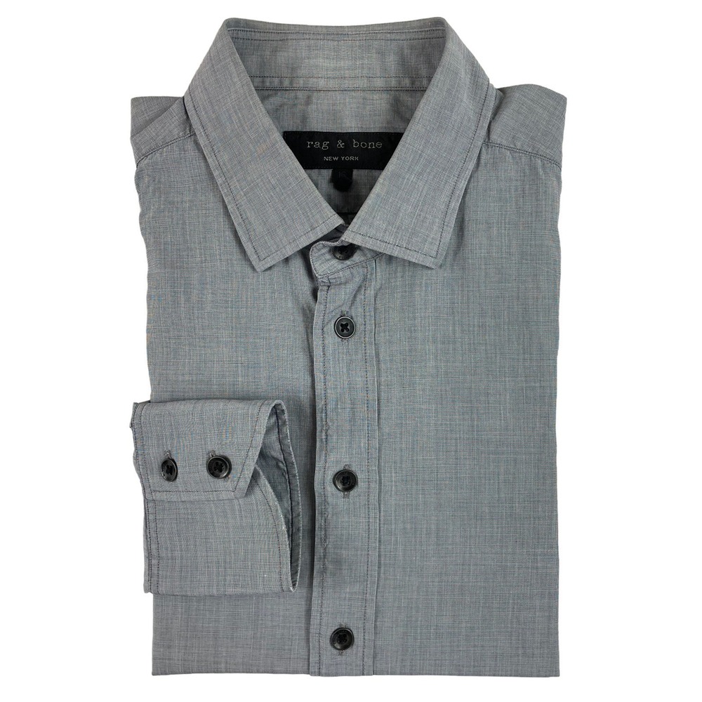 Rag & Bone Blue Chambray Metal Button Front Mens Shirt Size 16 Long Sleeve